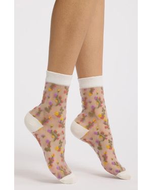 Stems Madeline Floral Crew Socks - Natural