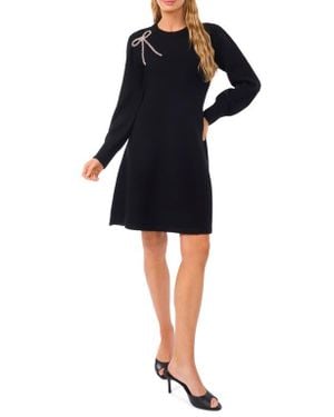Cece Beaded Bow Detail Long Sleeve Sweater Minidress - Black
