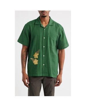 Palmes Ramus Floral Embroidered Camp Shirt - Green