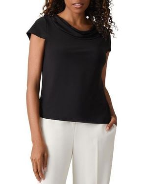 Kasper Cap Sleeve Cowl Neck Top - Black
