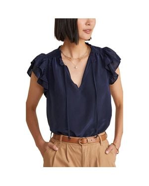 Vineyard Vines Cupro & Silk Flutter Sleeve Top - Blue