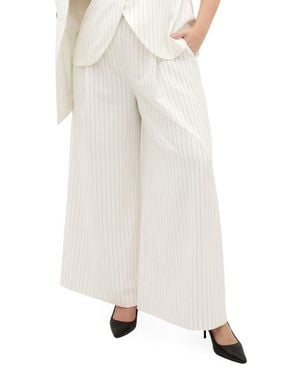 City Chic Belted Pinstripe Wide Leg Pants - White
