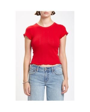DAZE Lily Cotton Pointelle T-Shirt - Red