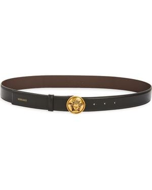 Versace Medusa Medallion Buckle Leather Belt - Brown