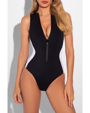 TA3 Mega Sculpting Adjustable Zip Front One Piece Swimsuit - Blue