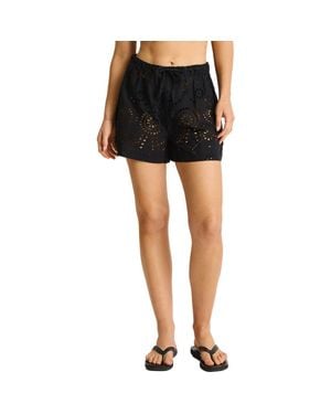 Sea Level Ibiza Cotton Eyelet Boxer Shorts - Black