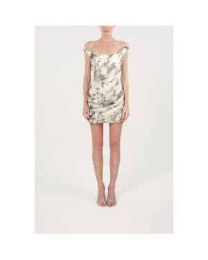 Nocturne Abstract Print Off Shoulder Ruched Mini Dress - Natural