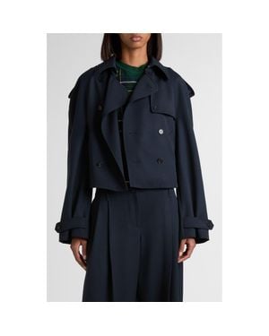 McQueen Double Breasted Wool & Cotton Crop Trench Coat - Blue