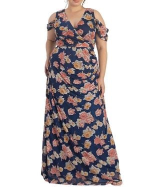 Kiyonna Seraphina Cold Shoulder Mesh Gown - Blue