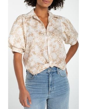 Liverpool Jeans Company Floral Print Puff Sleeve Shirt - White