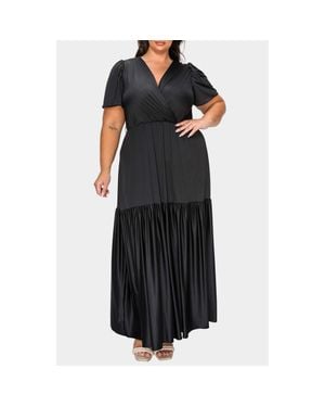 L I V D Violetta Tiered Surplice Dress - Black
