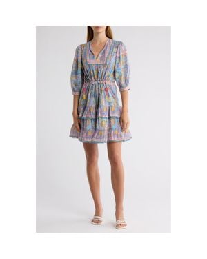 Alicia Bell Kate Tiered Cotton & Silk Cover-Up Minidress - Blue