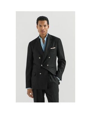 Brunello Cucinelli Mouliné Virgin Wool Twill One-And-A-Half Breasted Deconstructed Blazer With Metal Buttons - Gray