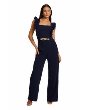 Quiz Scuba Crepe Chain Front Frill Jumpsuit - Blue