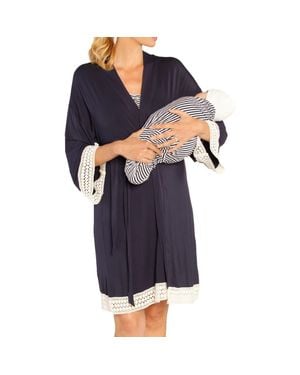 ANGEL MATERNITY Nursing Dress, Robe & Baby Blanket Set - Blue