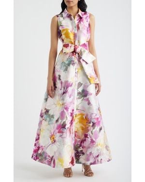 Julia Jordan Floral Satin Gown - White