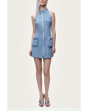 Nocturne Pocket And Stone Detail Halterneck Mini Dress - Blue