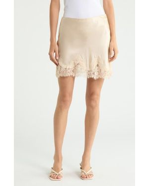 Reformation Carolina Lace Trim Silk Miniskirt - Natural