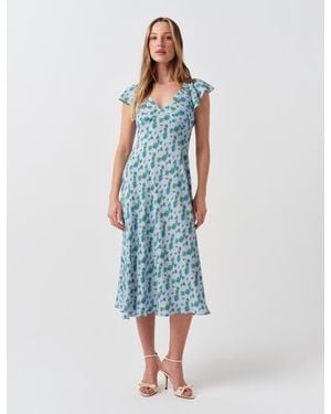 Ghost Maya Floral Crepe Midi Dress - Blue