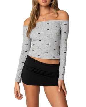 Edikted Ryna Bows & Bots Off The Shoulder Top - Gray