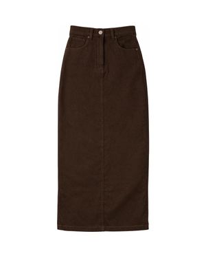 Ulla Maija Maxi Fly Front Straight Pocket Skirt - Brown