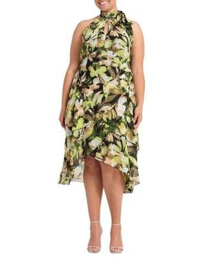 Estelle Chlora Print Ruffle Sleeveless Dress - Yellow