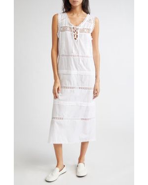 KÚR Lace Trim Pleated Cotton Shift Dress - White