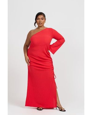 FASHION-SZN CURVE One Shoulder Flare Sleeve Maxi Dress - Red