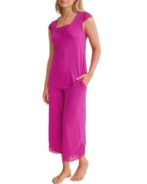 Fleur't Belle Époque Lace Trim Knit Capri Pajamas - Pink