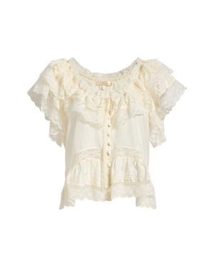LoveShackFancy Persine Lace Trim Silk Top - Natural