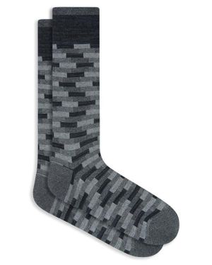 Bugatchi Geo Pattern Mercerized Cotton Blend Dress Socks - Gray