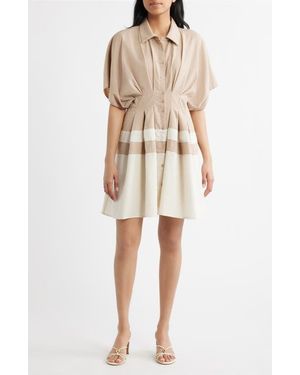 Mila + Mate Pleated Shirtdress - Natural