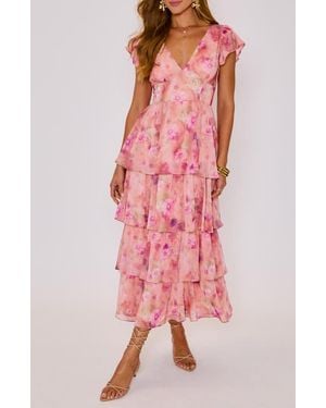 Vici Collection Andie Floral Print Tiered Ruffle Maxi Dress - Pink