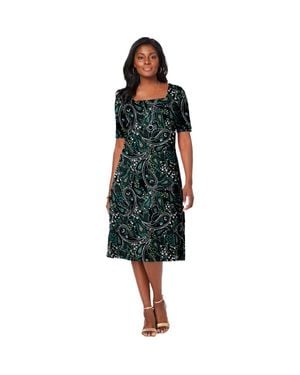 Jessica London Stretch Cotton Square Neck Midi Dress - Black