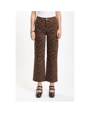 DAZE Pleaser Zebra Stripe Crop Wide Leg Pants - Brown