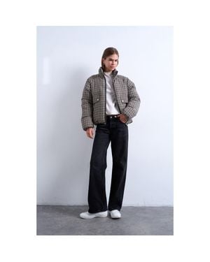 TOPSHOP Micro Check Puffer Bomber Jacket - Blue