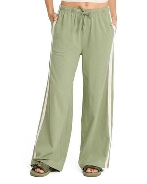 Billabong Wave Stamp Side Stripe Wide Leg Cotton Jersey Pants - Green