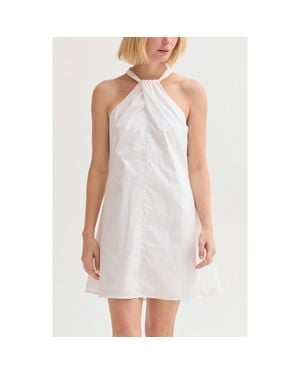 Crescent Halter Poplin Mini Dress - White
