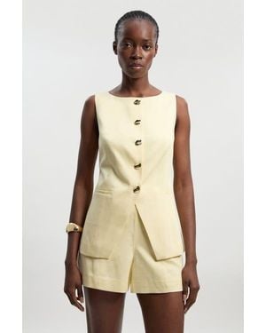 Karen Millen Round Neck Button Waistcoat - Natural