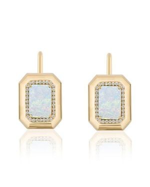 Goshwara Emerald Cut Opal & Diamond Drop Earrings - Metallic