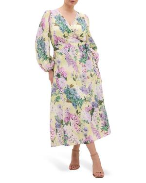 City Chic Anastasia Long Sleeve Maxi Wrap Dress - Multicolor