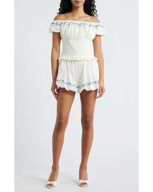 Line & Dot Oia Pleated Off The Shoulder Romper - White
