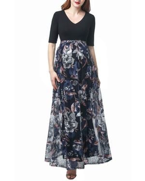 Kimi + Kai Annabelle V-Neck Mesh Print Maternity Maxi Dress - Multicolor