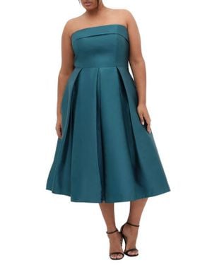 City Chic Tiffany Strapless Fit & Flare Dress - Blue