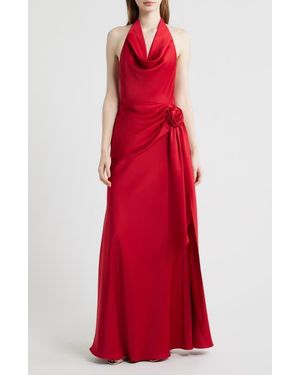Sonya Moda Rozalia Halter Open Back Satin Gown - Red