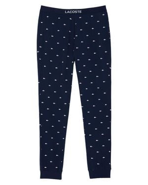Lacoste Logo Print Cotton Pajama Pants - Blue