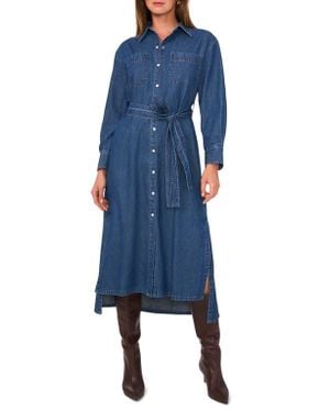 1.STATE Long-sleeve Cotton Denim Midi Shirtdress - Blue