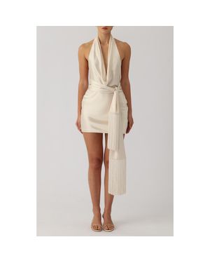 SAU LEE Solene Halter Neck Cocktail Minidress - Natural