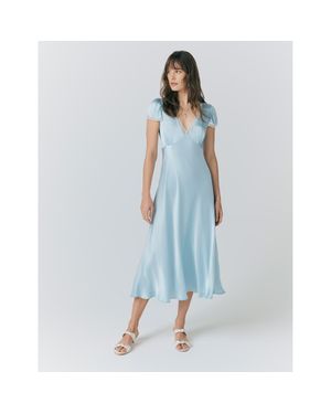 Ghost Lillie Lace Trim Satin Dress - Blue