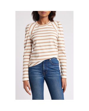 Wit & Wisdom Stripe Puff Shoulder Knit Top - Blue